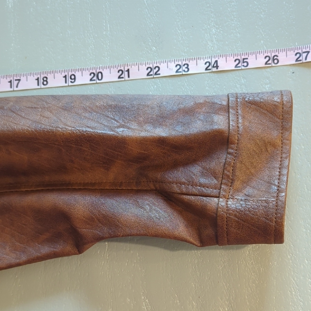 Men's Brown Faux Leather Biker Jacket size Large - Picture 10 of 10